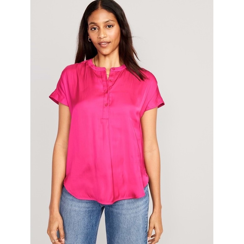 Old Navy Dolman-Sleeve Satin Shirt Berry Fine Pink Blouse Medium